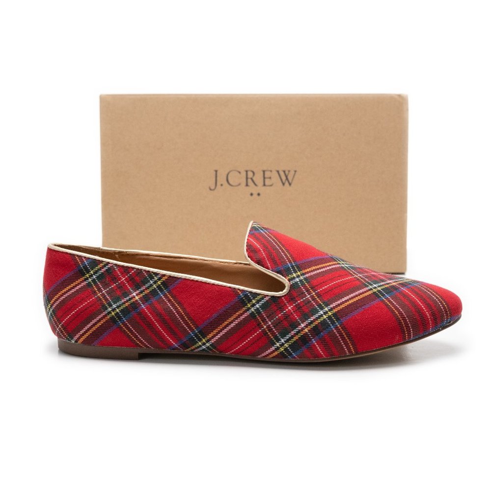 NEW J. Crew Tartan Loafers in Red Black Multi plaid - Picture 1 of 16